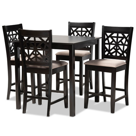 BAXTON STUDIO Devon Sand Upholstered and Espresso Wood 5-Piece Pub Dining Set 166-10766-9776